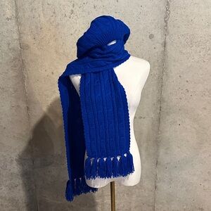 Vintage 1970s Aris Cable Knit Cobalt Blue Scarf + Beret Hat | Retro Accessories